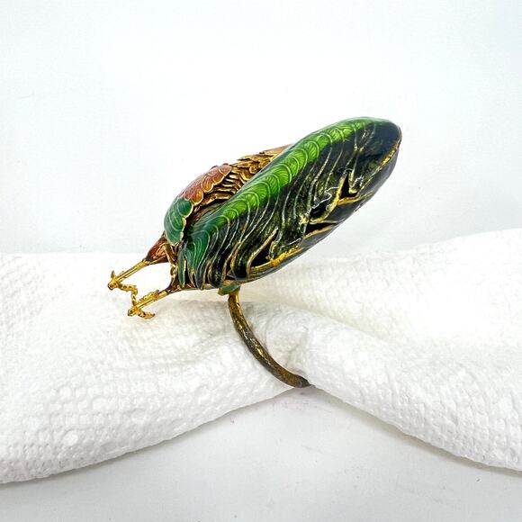 Enamel Rooster Napkin Rings Articulated Set of FOUR - Picture 4 of 9